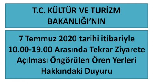 Ören Yerlerinin Tekrar Ziyarete Açılması Hakkında Duyuru